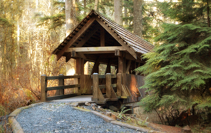 Covered bridge across river