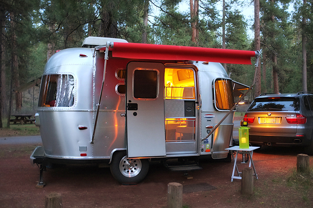 View of our cozy campsite at dusk
