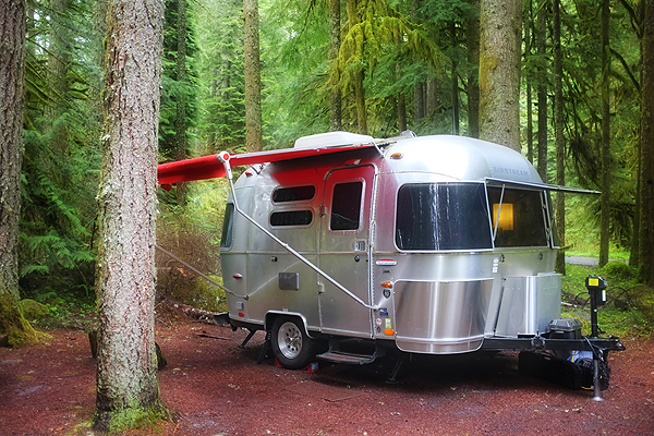 I didn't take a photo of our site underwater…here's our new site tucked under the trees.